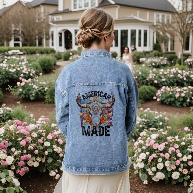 Cute American Made Flag Western Denim Jacket (Wedding Back)