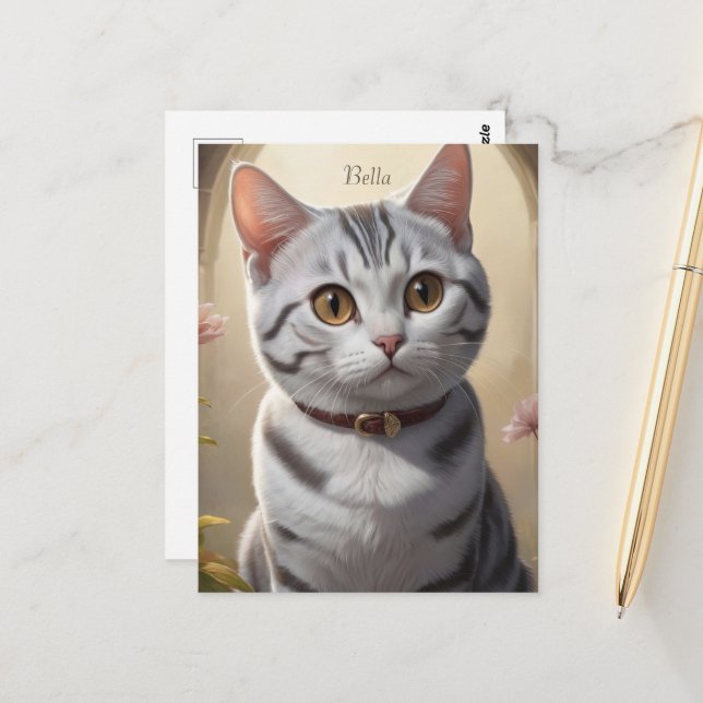 Cute American Shorthair Cat with Big Eyes Postcard (Front/Back In Situ)
