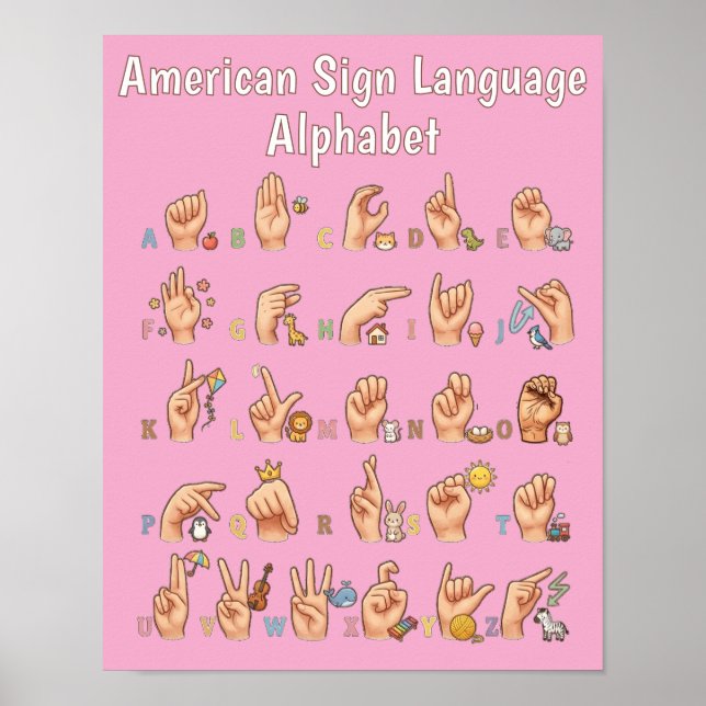 Cute American Sign Language Alphabet Chart (Front)