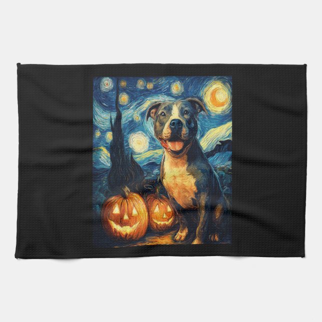 Cute American Staffordshire Terrier Dog Halloween  Kitchen Towel (Horizontal)