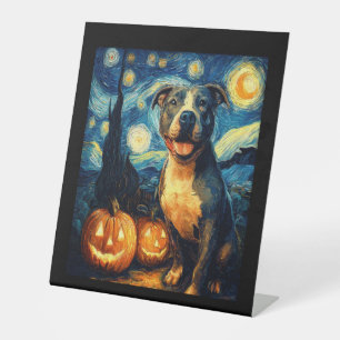 Cute American Staffordshire Terrier Dog Halloween Pedestal Sign