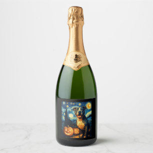 Cute American Staffordshire Terrier Dog Halloween  Sparkling Wine Label