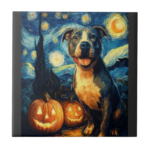 Cute American Staffordshire Terrier Dog Halloween Tile