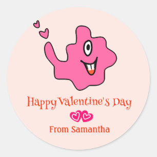 Cute Amoeba Monster Kids Valentine  Classic Round Sticker