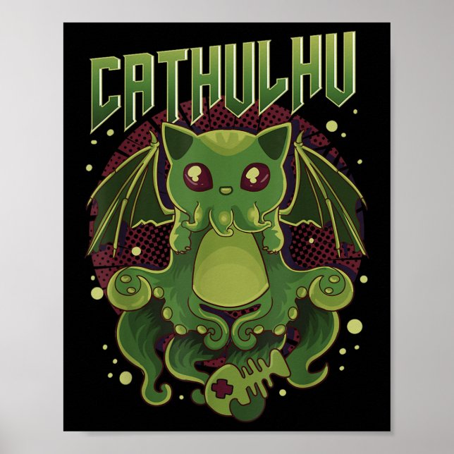 Cute &amp; Funny Cathulhu Kawaii Cat Cthulhu  Poster (Front)