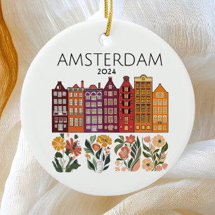 Cute Amsterdam Floral Canal Houses Ceramic Ornament