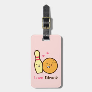 Cute Amusing Bowling Ball and Pin Love Struck Luggage Tag