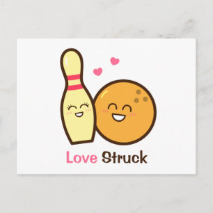 Cute Amusing Bowling Ball and Pin Love Struck Postcard