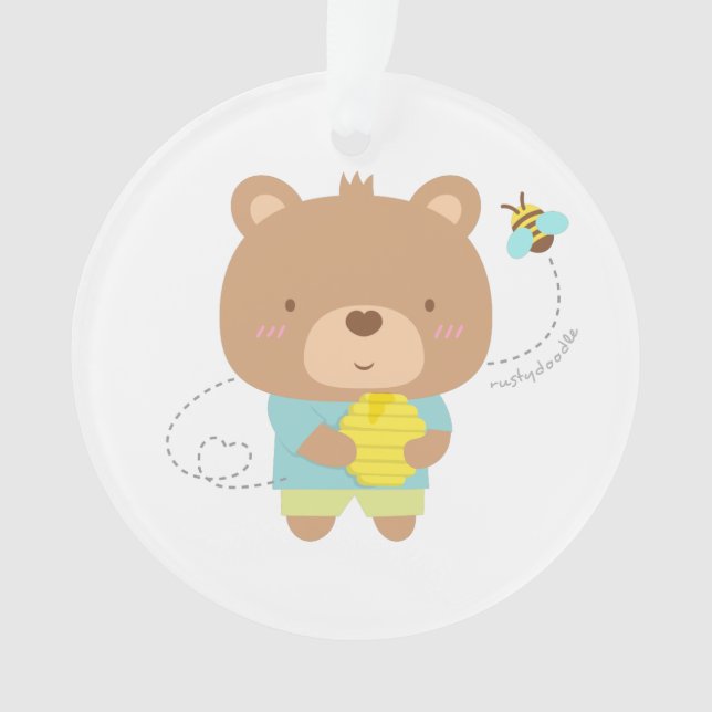 Cute Amusing Couple Male Bear and Bee Ornament (Front)