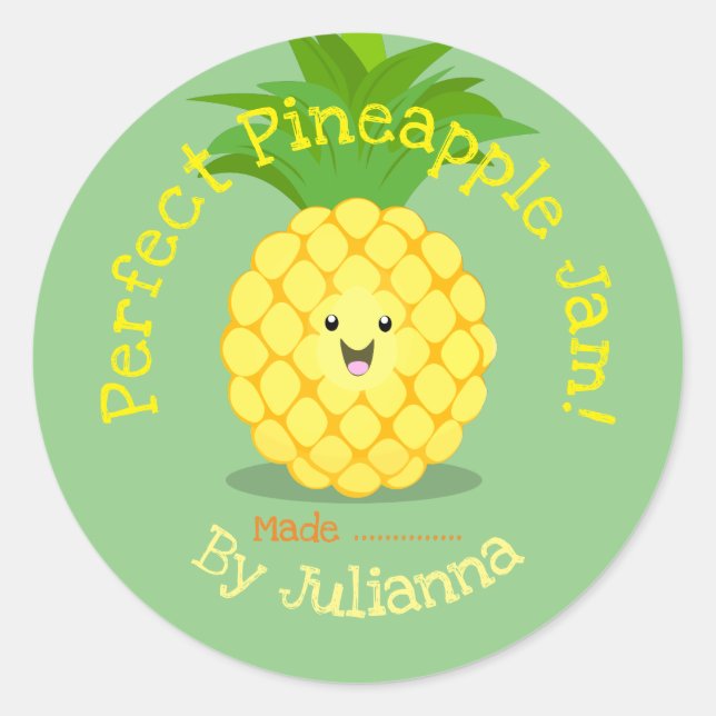 Cute ananas fruit dessin animé confiture étiquette (Devant)