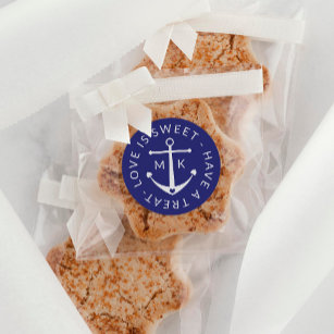 Cute Anchor Love Is Sweet Navy Blue Wedding Favour Classic Round Sticker