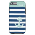 Cute Anchor Monograms in Trendy Mint Navy Stripes