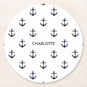Cute Anchor Pattern Round Paper Coaster