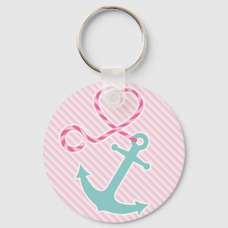 Cute Anchor with Heart Rope - Pink and Aqua Keychain