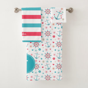 Cute Anchors & Rudders Monogrammed Bath Towel Set