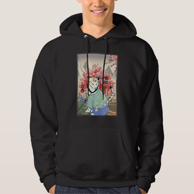 Cute Ancient Japanese Cat Artwork  Japanese Cherry Hoodie (Front)