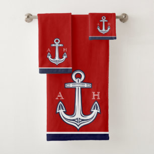 Cute Ancre nautique Salle de bain Rouge Blanc Mari