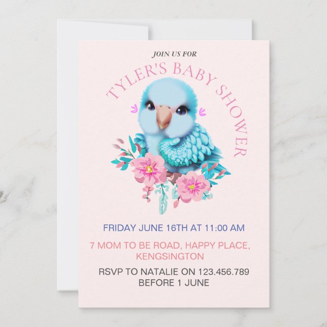 Cute and Adorable Blue Baby Parrot Invitation (Front)