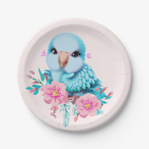 Cute and Adorable Blue Baby Parrot Paper Plate
