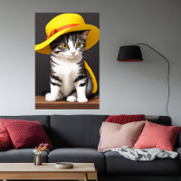 Cute and adorable cat in yellow hat | AI Art