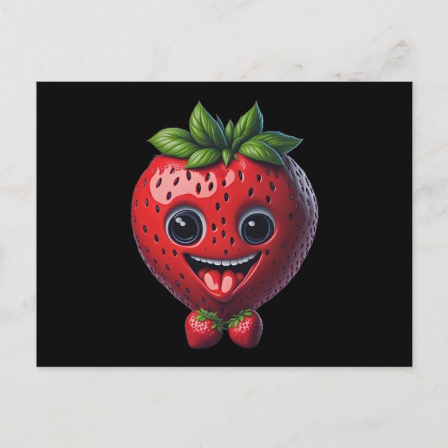 Cute and Adorable Charming Smiling Strawberry Postcard (Front)