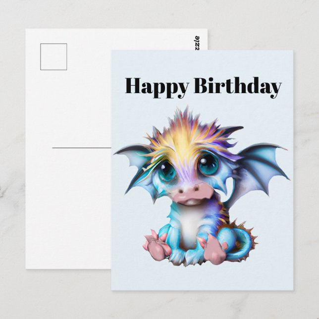 Cute and Adorable Kawaii Baby Dragon Postcard (Front/Back)