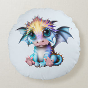 Cute and Adorable Kawaii Baby Dragon Round Pillow