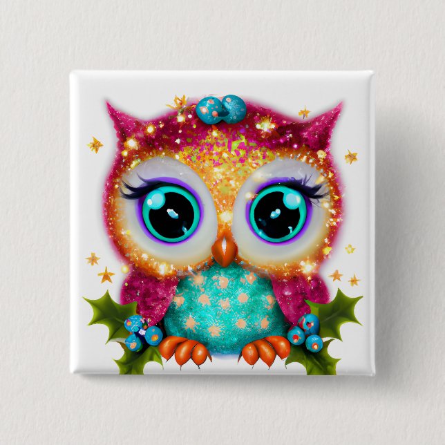 Cute and Adorable Kawaii Baby Owl   2 Inch Square Button (Front)