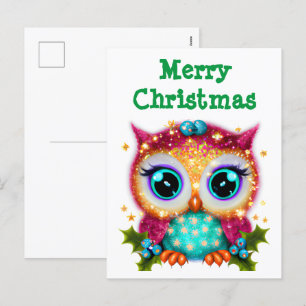 Cute and Adorable Kawaii Baby Owl   Holiday Postcard