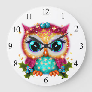 Cute and Adorable Kawaii Baby Owl Large Clock