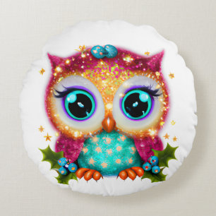 Cute and Adorable Kawaii Baby Owl Round Pillow