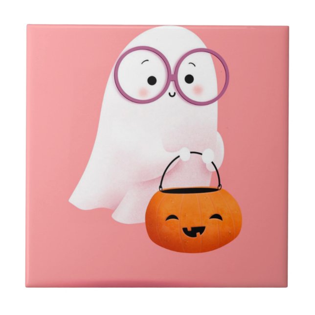 Cute and adorable Little GHOST for halloween Tile (Front)