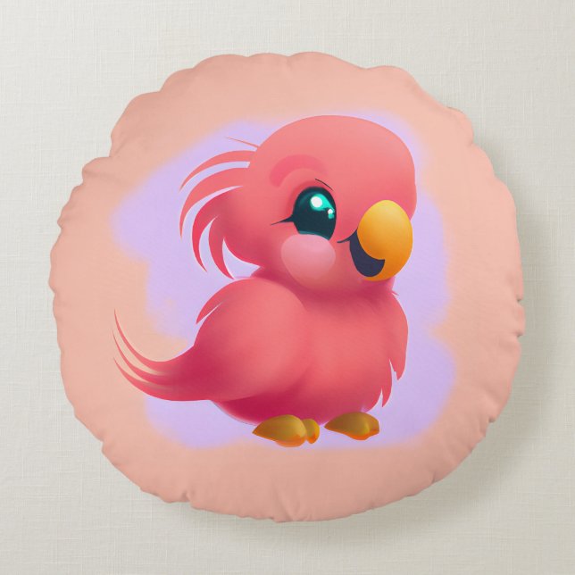 Cute and Adorable Pink Baby Parrot  Round Pillow (Front)