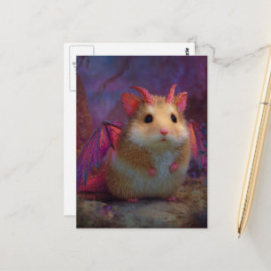 Cute and Adorable Sweet Hamster Dragon with Horns Postcard