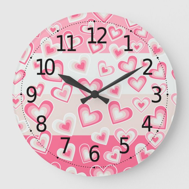 Cute and Adorable Valentine's Day Pastel Hearts | Large Clock (Front)