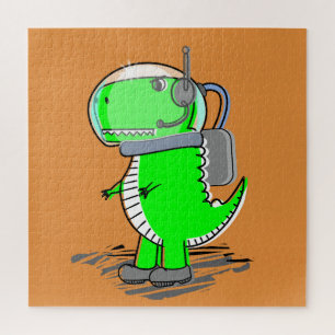 Cute and Angry Astronaut T-Rex Dinosaur Jigsaw Puzzle