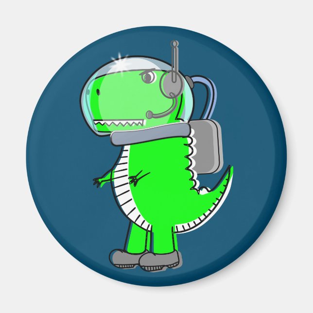Cute and Angry Astronaut T-Rex Dinosaur Magnet (Front)