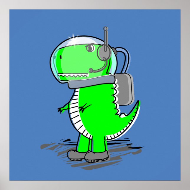 Cute and Angry Astronaut T-Rex Dinosaur Poster (Front)