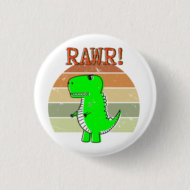 Cute And Angry Cartoon T-Rex Dinosaur Sunset  1 Inch Round Button (Front)