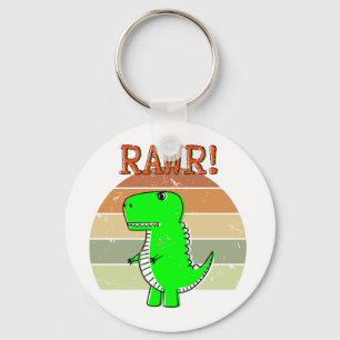 Cute And Angry Cartoon T-Rex Dinosaur Sunset Keychain
