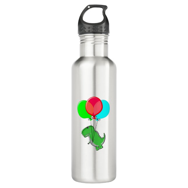 Cute And Angry Dino Flying With Party Balloons 710 Ml Water Bottle (Front)