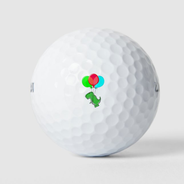Cute And Angry Dino Flying With Party Balloons Golf Balls (Front)