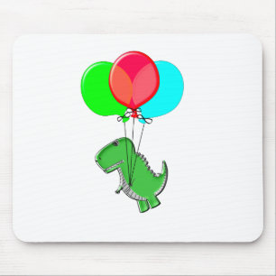 Cute And Angry Dino Flying With Party Balloons Mouse Pad