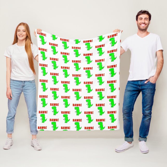 Cute And Angry Green Cartoon T-Rex Dinosaur Fleece Blanket (In Situ)