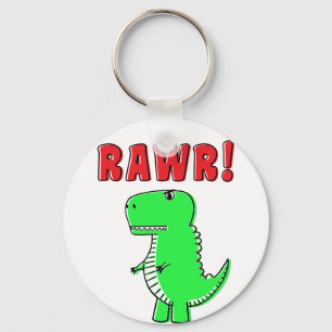 Cute And Angry Green Cartoon T-Rex Dinosaur Keychain