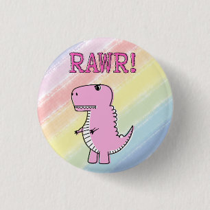 Cute And Angry Pink Cartoon T-Rex Dinosaur 1 Inch Round Button