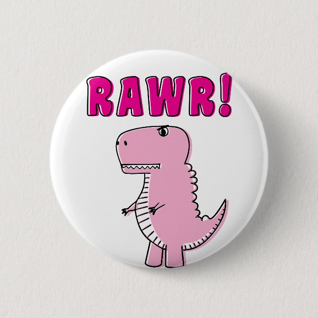 Cute And Angry Pink Cartoon T-Rex Dinosaur 2 Inch Round Button (Front)