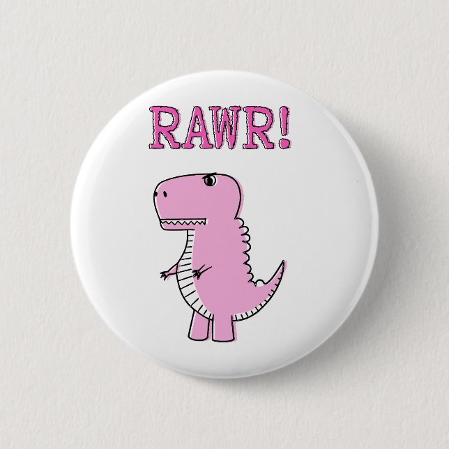Cute And Angry Pink Cartoon T-Rex Dinosaur 2 Inch Round Button (Front)