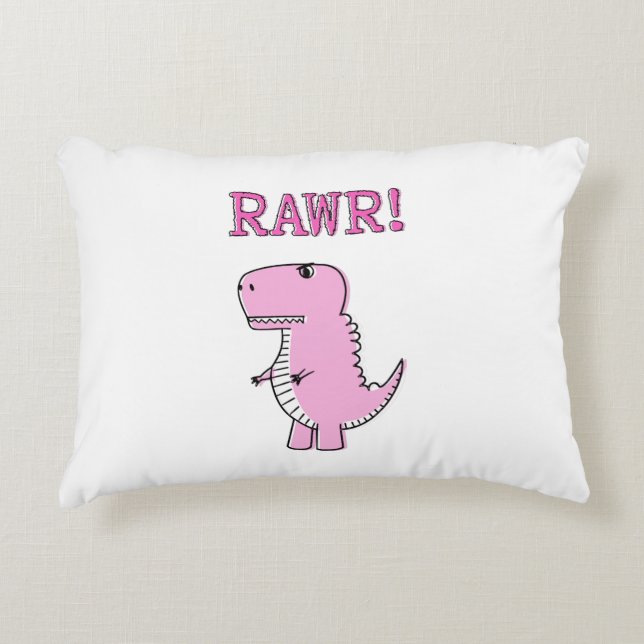 Cute And Angry Pink Cartoon T-Rex Dinosaur Accent Pillow (Front)