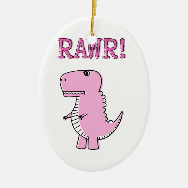 Cute And Angry Pink Cartoon T-Rex Dinosaur Ceramic Ornament (Front)